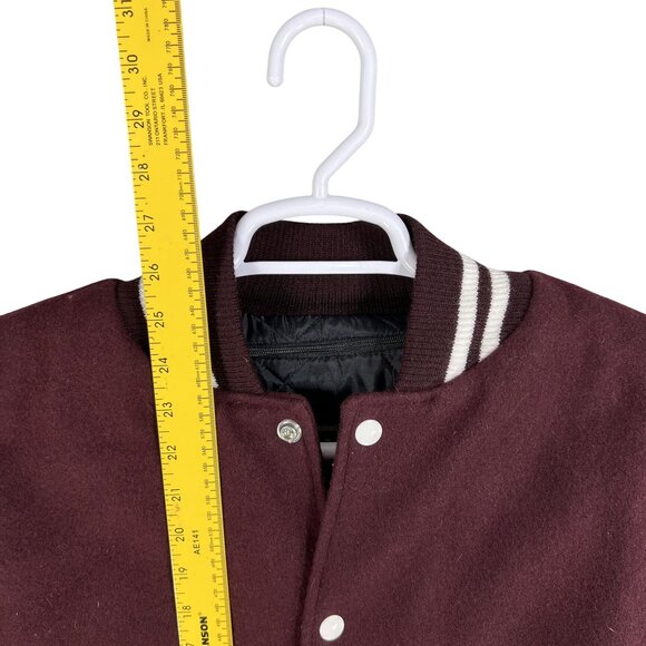 Rennoc Classic Men M Varsity Letterman Bomber Jacket Wool Quilted Burgundy White - Picture 12 of 16